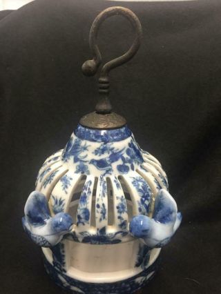 Republic China Antique Signed Blue/white Porcelain Pottery Decorative Bird Cage