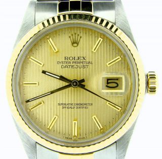 Rolex Datejust Mens 18k Gold & Steel Quickset Jubilee Band & Tapestry Dial 16013