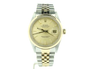 Rolex Datejust Mens 18K Gold & Steel Quickset Jubilee Band & Tapestry Dial 16013 2