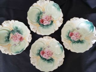 Antique R.  S.  Prussia Set Of Four 5 " Floral Berry Bowls