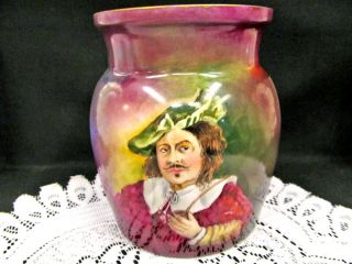 Bavaria Germany Cavalier Hand Painted Jar Open Vase Marked Signed