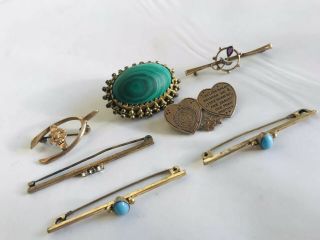 Antique Victorian Rolled Gold And Gilt Metal Brooches Joblot