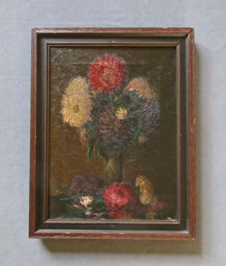 Antique 19th Century Still Life Oil Painting Of Flowers