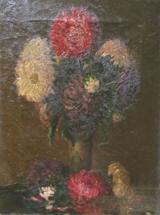 Antique 19th Century Still Life Oil Painting of Flowers 2