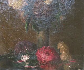 Antique 19th Century Still Life Oil Painting of Flowers 4