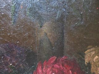 Antique 19th Century Still Life Oil Painting of Flowers 8