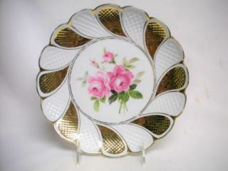 Antique Meissen Porcelain Plate Rose Flowers Gold Gilding Crossed Swords Old 9 ¼