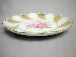 Antique MEISSEN Porcelain Plate Rose Flowers Gold Gilding Crossed Swords Old 9 ¼ 4