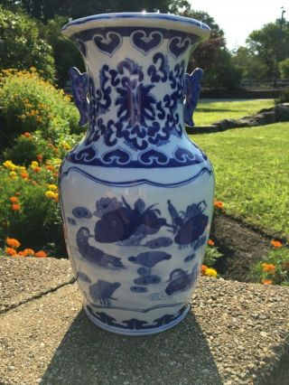 Chinese Ming Mark Blue & White Porcelain Vase Urn Jar 18th c.  Kangxi? BIRDS 2