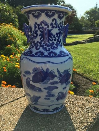Chinese Ming Mark Blue & White Porcelain Vase Urn Jar 18th c.  Kangxi? BIRDS 3