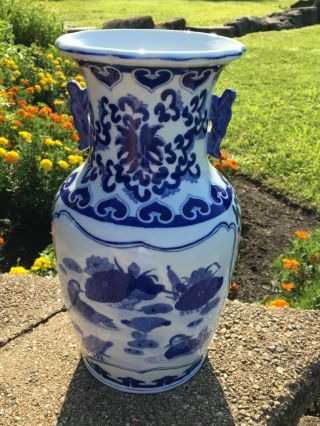 Chinese Ming Mark Blue & White Porcelain Vase Urn Jar 18th c.  Kangxi? BIRDS 7
