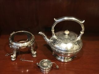 Gorham Sterling Silver Teapot & Stand 1918 St.  Dunstan ' s Chased 63 oz 2