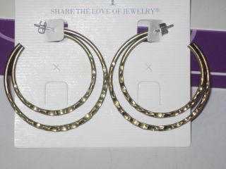 Lia Sophia Double Trouble Earrings - Antique Gold Hoops - Rv $24 Rare