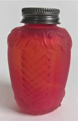 Antique Consolidated Scroll Net Pigeon Blood Ruby Red Satin Eapg Glass Shaker