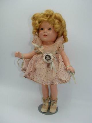 Vintage Ideal 13 " Shirley Temple Doll With Button And Glass Dome 1930 