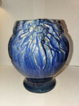 Rare Antique Nelson Mccoy Blue Onyx Glaze Berries And Leaves Vase