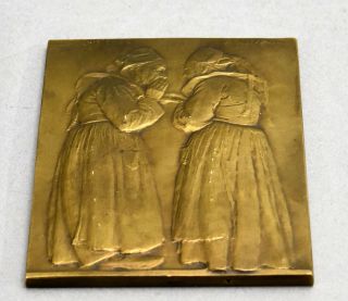 ANDRE PIERRE SCHWAB Antique French Bronze Medallion of 2 Old Breton Gossips 2