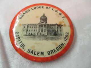Antique 1899 Odd Fellows Grand Lodge I.  O.  O.  F.  Salem Oregon Pin Pinback
