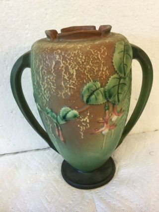 Magnificent Antique Roseville Pottery Fuchsia Vase With 2 Handles