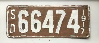 1917 South Dakota License Plate.  Repainted But A True Antique.  Wwi Era