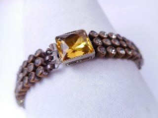 Antique Art Deco Signed CZECH Yellow Faceted Glass Open Back Rhinestone Bracelet 7