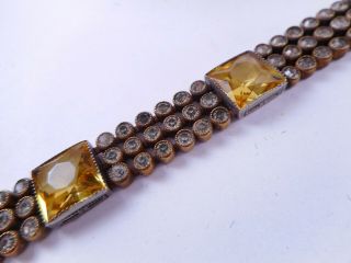 Antique Art Deco Signed CZECH Yellow Faceted Glass Open Back Rhinestone Bracelet 8