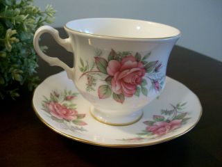 Queen Anne Tea Cup Saucer Pink Roses & Gold Trim Bone China England Numbered 2