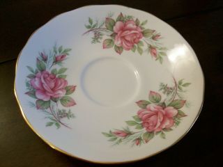Queen Anne Tea Cup Saucer Pink Roses & Gold Trim Bone China England Numbered 3
