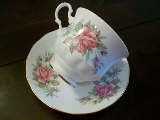 Queen Anne Tea Cup Saucer Pink Roses & Gold Trim Bone China England Numbered 4
