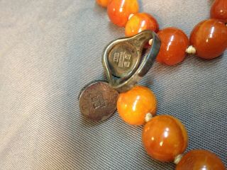 ANTIQUE CHINESE BUTTERSCOTCH AMBER ROUND BEAD NECKLACE SILVER RING SET 4