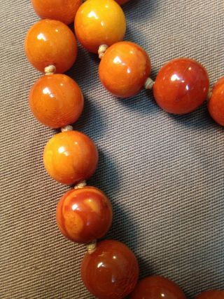 ANTIQUE CHINESE BUTTERSCOTCH AMBER ROUND BEAD NECKLACE SILVER RING SET 6
