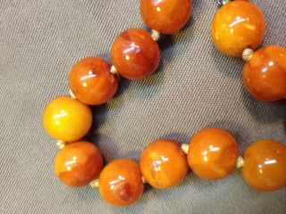 ANTIQUE CHINESE BUTTERSCOTCH AMBER ROUND BEAD NECKLACE SILVER RING SET 8