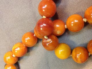 ANTIQUE CHINESE BUTTERSCOTCH AMBER ROUND BEAD NECKLACE SILVER RING SET 9