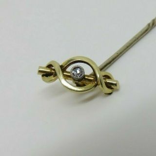 Rare Antique 15ct Gold Diamond Lovers Knot Sweetheart Stick Pin /tie Lapel Pin