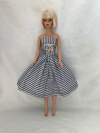 Vintage Barbie Doll Dress Tagged Fashion Outfit 912 Cotton Casual Navy White