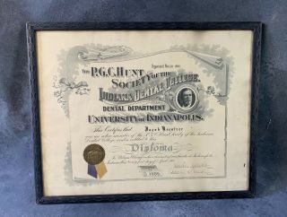 Antique Dental Diploma 1909 Early 1900s P.  G.  Chunt Society College Dentist Framed