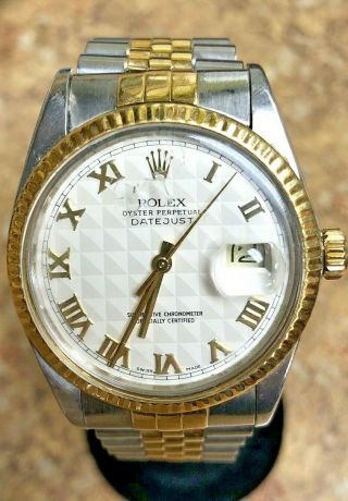 Rolex Datejust Mens 16013 36mm 18k Stainless Watch 1986