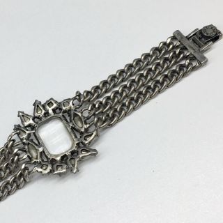 J CREW Clear Rhinestone & Antiqued Silver Tone Multi Chain Chunky Bracelet JCREW 4