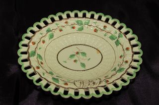 Antique Georgian Creamware Pierced And Painted Oval Ribbon Comport Bowl