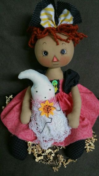 Primitive Folk Art Baby Raggedy Ann Doll And Her Ghost Buddy/fall/halloween/16 "
