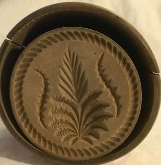 Antique Wooden Butter Mold / Press - Carved Thistle Impression