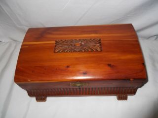 Gorgeous Solid Wood Vintage Carved Cedar Box,  1940 