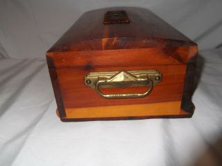 Gorgeous solid wood vintage carved cedar box,  1940 ' s hinged lid,  brass hardware 4