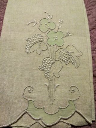 Madeira Embroidered & Applique Heavy Linen Hand Towel 19 " By 13.  5 "