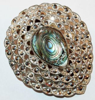 Antique Art Deco Little Nemo L/n Abalone Shell Marcasites Dress Clip Brooch Pin