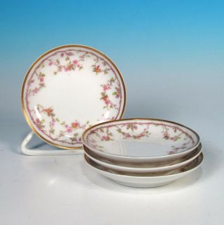 Haviland Limoges Set (4) Antique Porcelain Rose Garland W/ Gold Butter Pats Exc