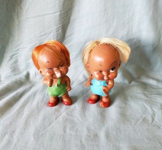 Vintage 1960s Vinyl Rubber 4 1/2 " Tall Sour Face Toy Dolls Made In Japan