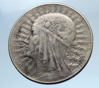 1933 Poland Queen Jadwiga & Eagle Polish Antique Silver 5 Zlotych Coin I74092