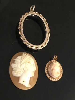 Hallmarked Silver & Gold Metal Cameo Antique Jewellery & Mount