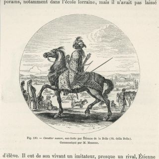 Antique Moorish Jumper Soldier Horse Bow Arrow Quiver Engraving Old Art Print